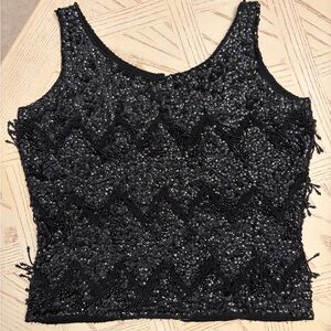 Vintage Black Hand Beaded Sequin Vest Top